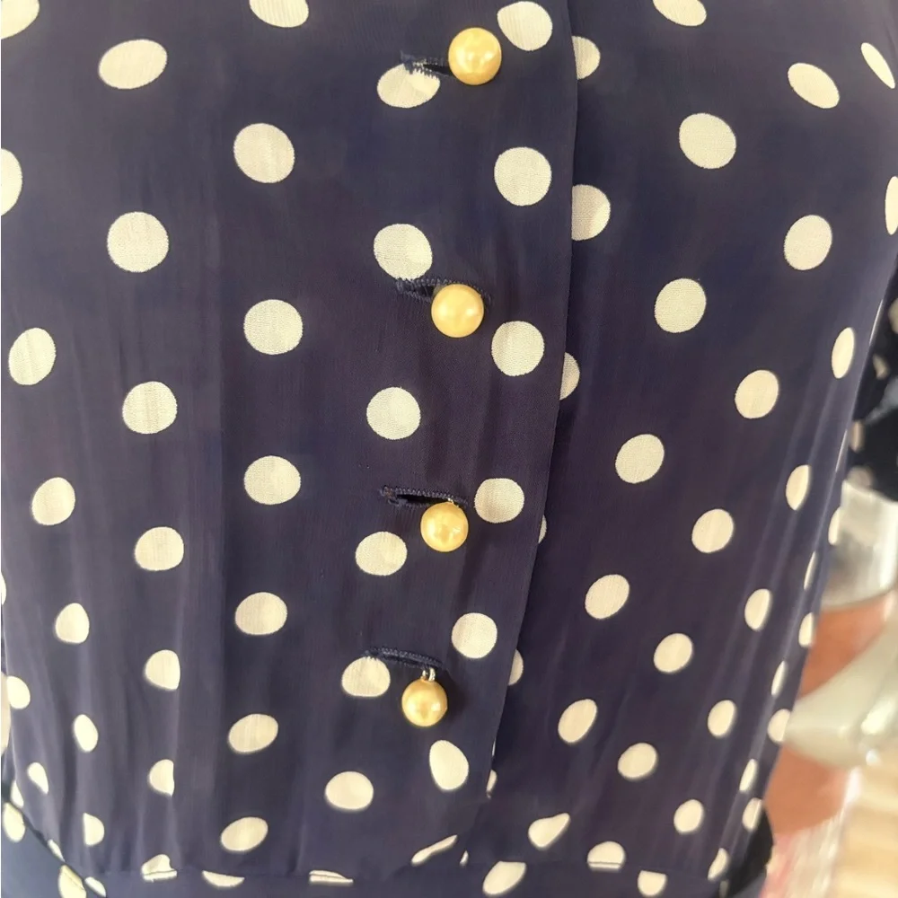 Navy Blue and White Polka Dot Shirtwaist Dress - Picture 3 of 11